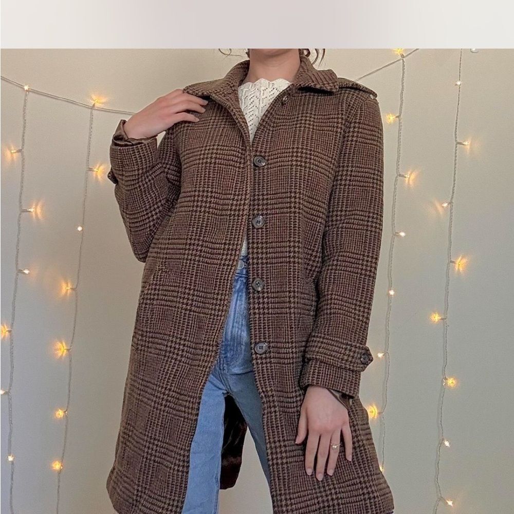 American Living Brown Checkered Trench Coat